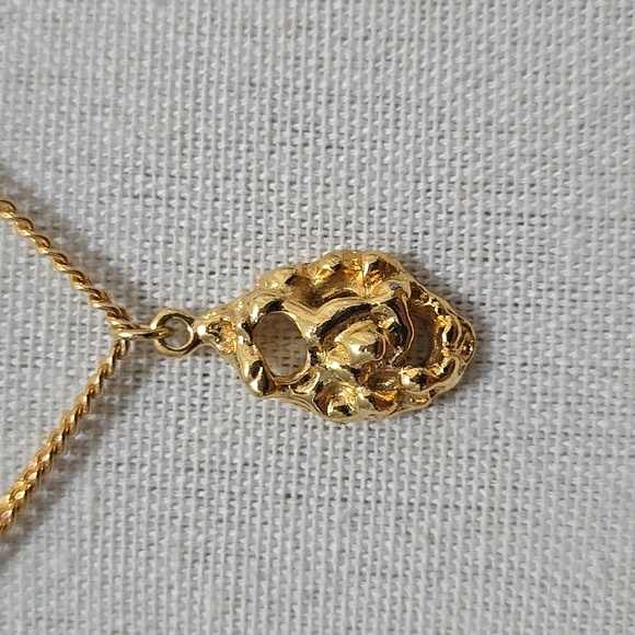 VINTAGE RONTE OF HOLLYWOOD GOLDEN NUGGET PENDANT NECKLACE 24KG EP - Picture 2 of 6